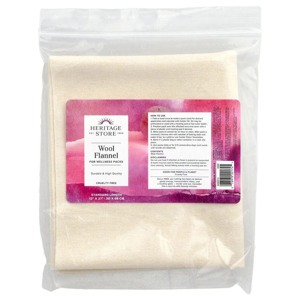 Heritage Store Wool Flannel for Castor Oil Packs Standard Length 12x27 In NIP